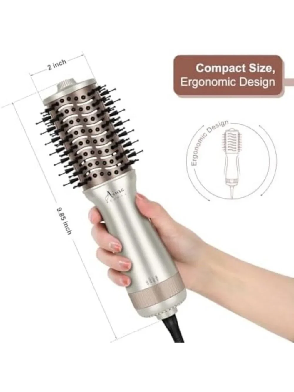 Compact Dual Voltage Hair Dryer Brush with Cool Shot - Hot Air Styling Tool